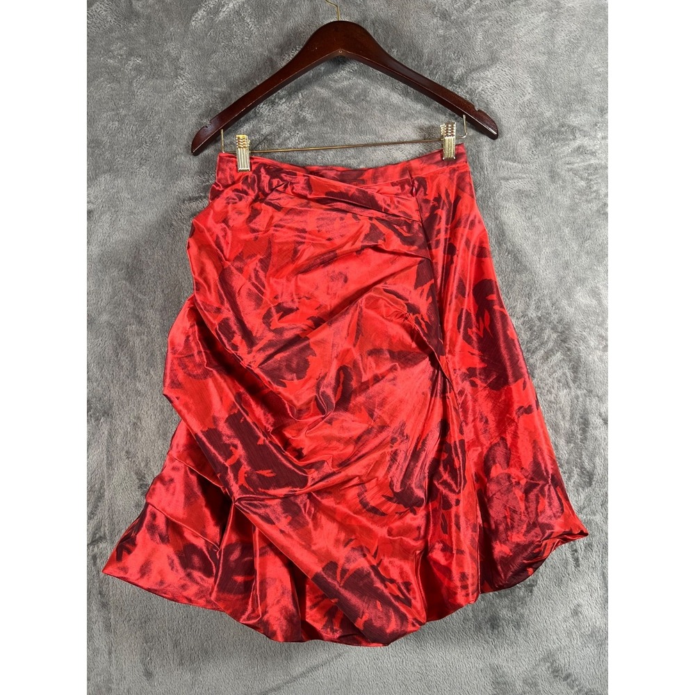 Rickie Freeman Teri Jon Bubble Skirt 4 Red Floral Taffeta Layered Vintage 90's - Picture 2 of 7